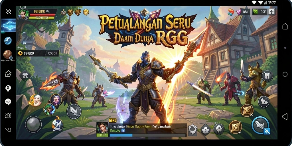 Tangkapan layar utama gameplay RPG yang menampilkan karakter bertarung.