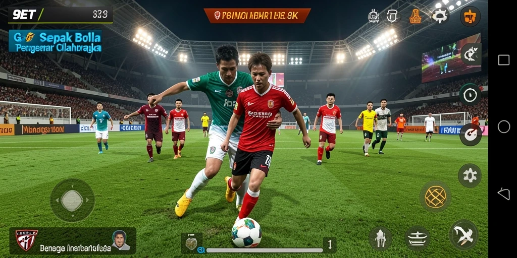 Tampilan gameplay 9ET yang seru dan mendebarkan dalam aksi sepak bola.