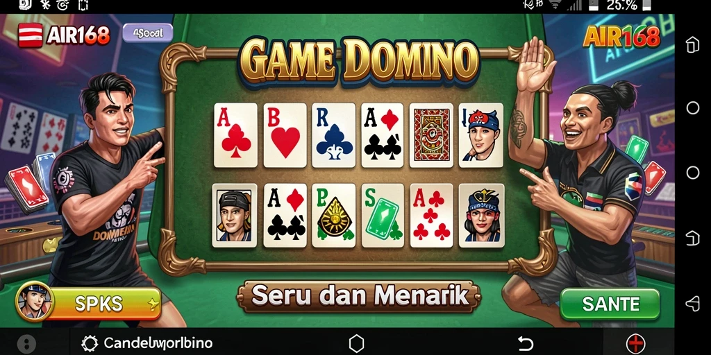 Screenshot AIR168 menunjukkan permainan domino yang seru dan interaktif.