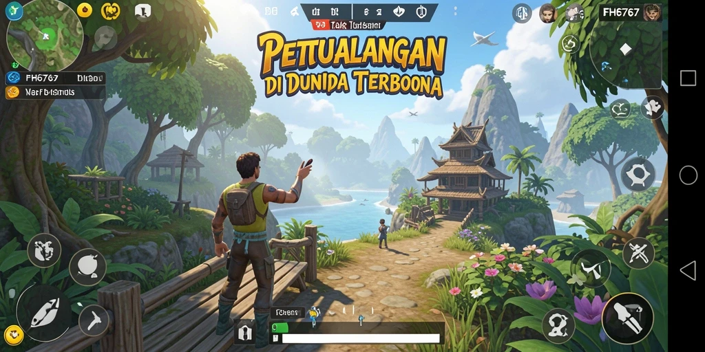 Screenshot menampilkan karakter utama menjelajahi hutan dalam permainan Open World.