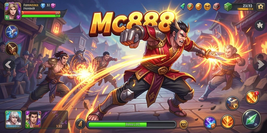 Screenshot game <strong>MC888</strong> menampilkan pertarungan seru antara karakter dengan gerakan nyata.