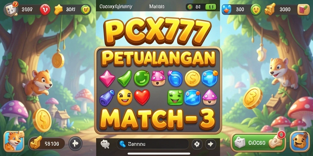 Gambar tangkapan layar PCX777 menampilkan gameplay Match-3 yang menarik.