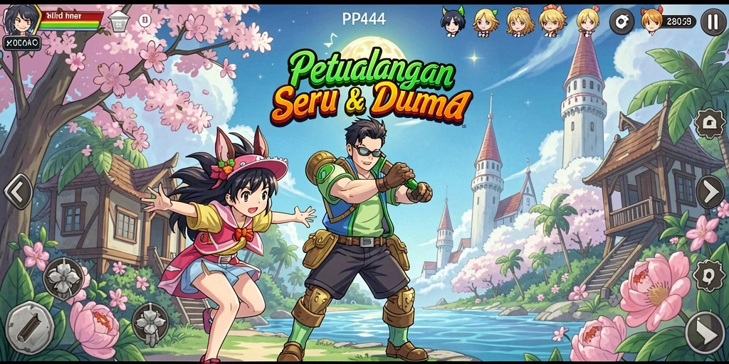 Tampilan gameplay <strong>PP444</strong> dengan karakter anime yang dinamis.