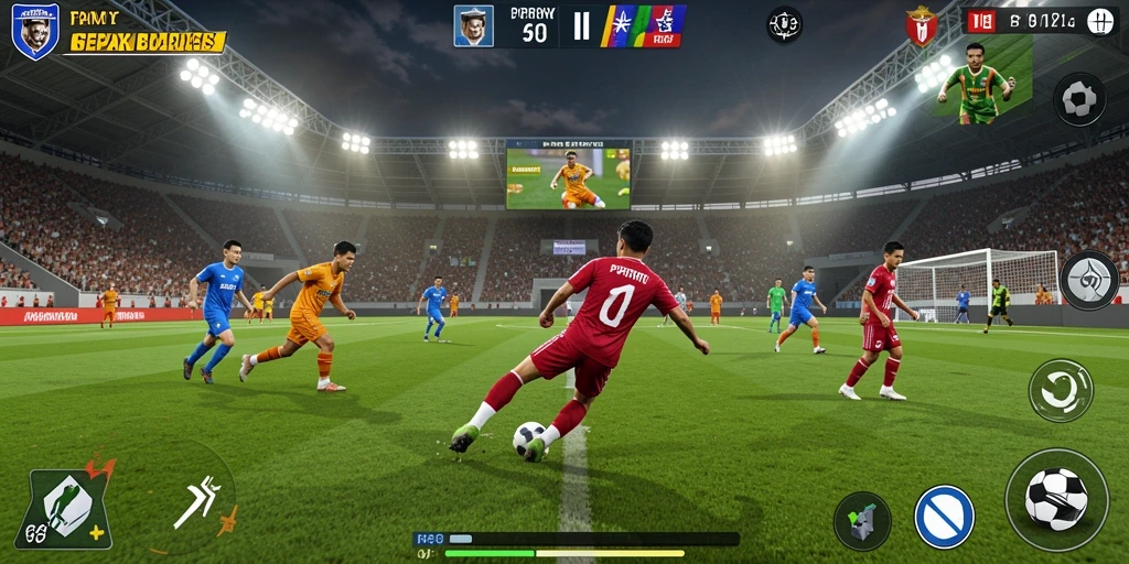 Screenshot utama PPRRYY menampilkan gameplay seru sepak bola.
