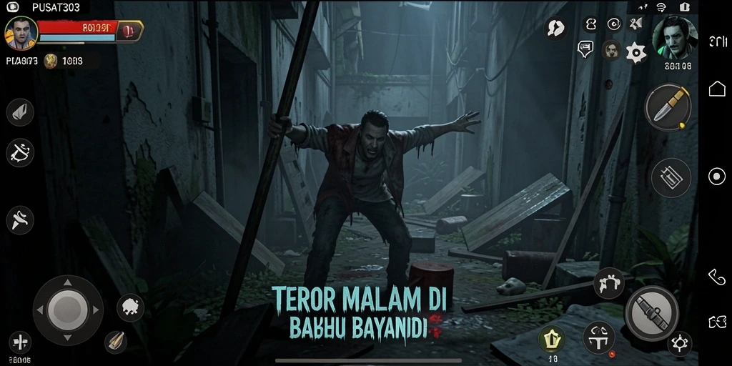 Screenshot gameplay PUSAT303 menampilkan suasana mencekam dan misterius.