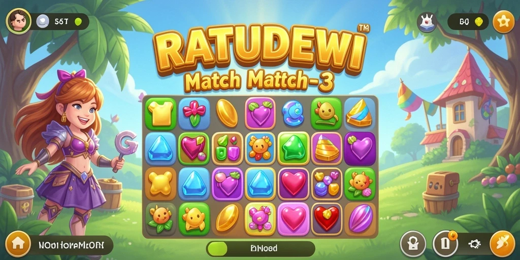 Gameplay seru RATUDEWI dengan kecocokan elemen Match-3.