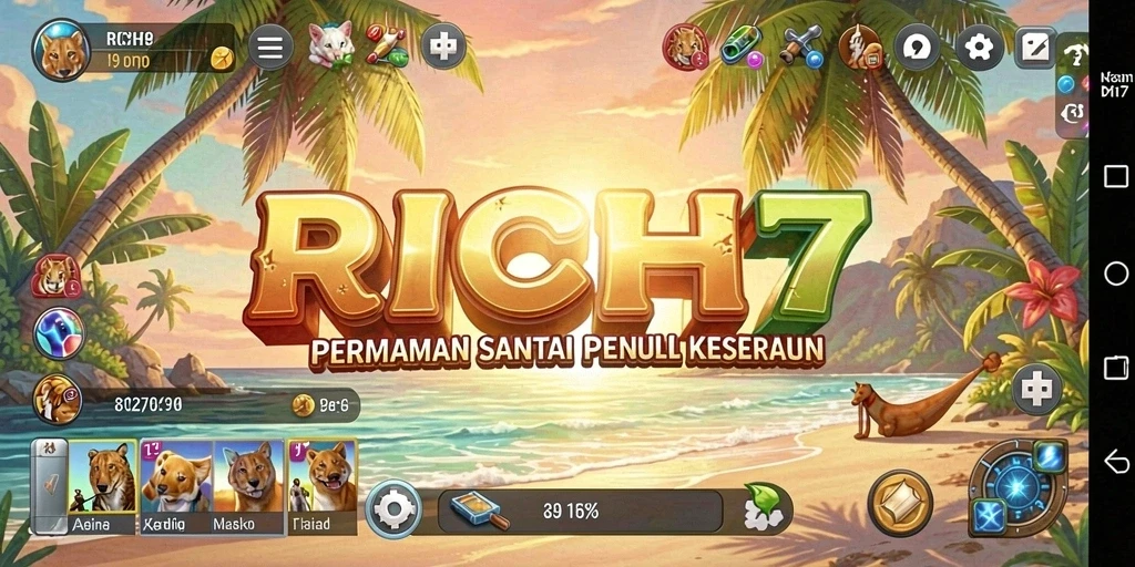 Tampilan permainan santai RICH7 dengan grafis cerah dan gameplay adiktif.