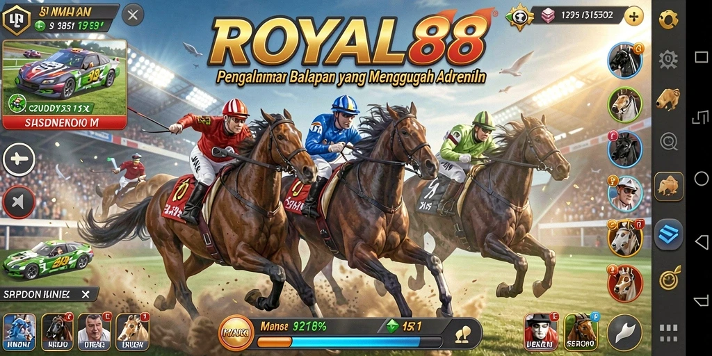 Screenshot gameplay <strong>ROYAL88</strong> yang menunjukkan aksi balap seru.