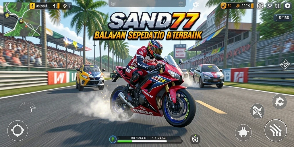 Gameplay mendebarkan SAND77 dengan balapan motor yang seru.