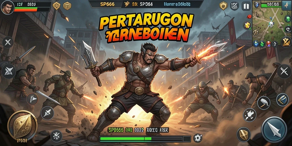 Screenshot utama gameplay SP666 dengan aksi seru di arena TPS.