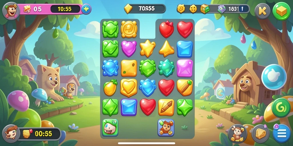 Screenshot gameplay menunjukkan keseruan permainan Match-3 TAR555.