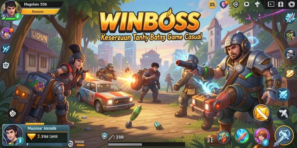 Tampilan gameplay seru di WINBOSS dengan karakter lucu dan tantangan menarik.