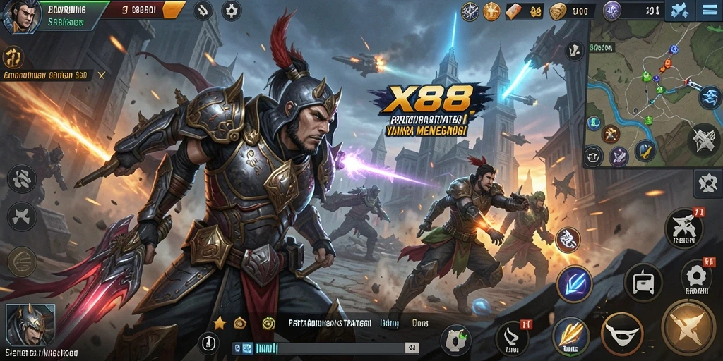 Tampilan gameplay X88 yang mengasyikkan dan strategis.